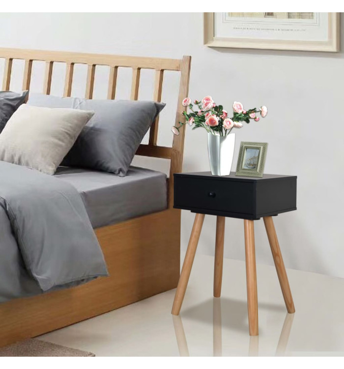 Table de chevet 2 pcs Bois de pin massif 40 x 30 x 61 cm Noir | Mobilier & Déco