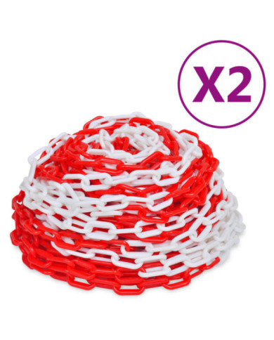 Chaînes d'avertissement 2 pcs Rouge et blanc Plastique 30 m | Mobilier & Déco