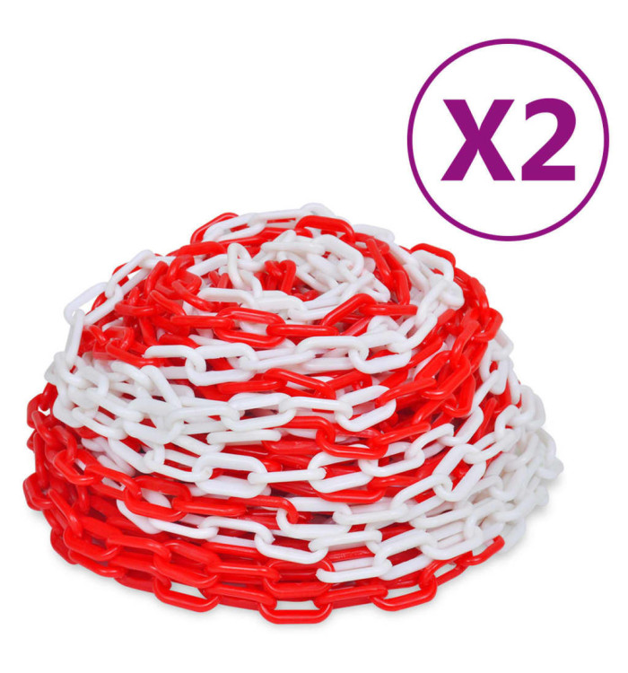 Chaînes d'avertissement 2 pcs Rouge et blanc Plastique 30 m | Mobilier & Déco