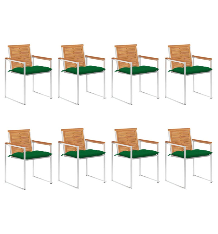Chaises de jardin lot de 8 avec coussins Bois d'acacia solide | Mobilier & Déco