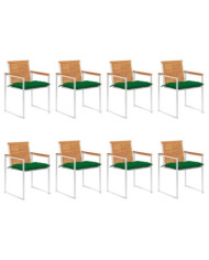 Chaises de jardin lot de 8 avec coussins Bois d'acacia solide | Mobilier & Déco