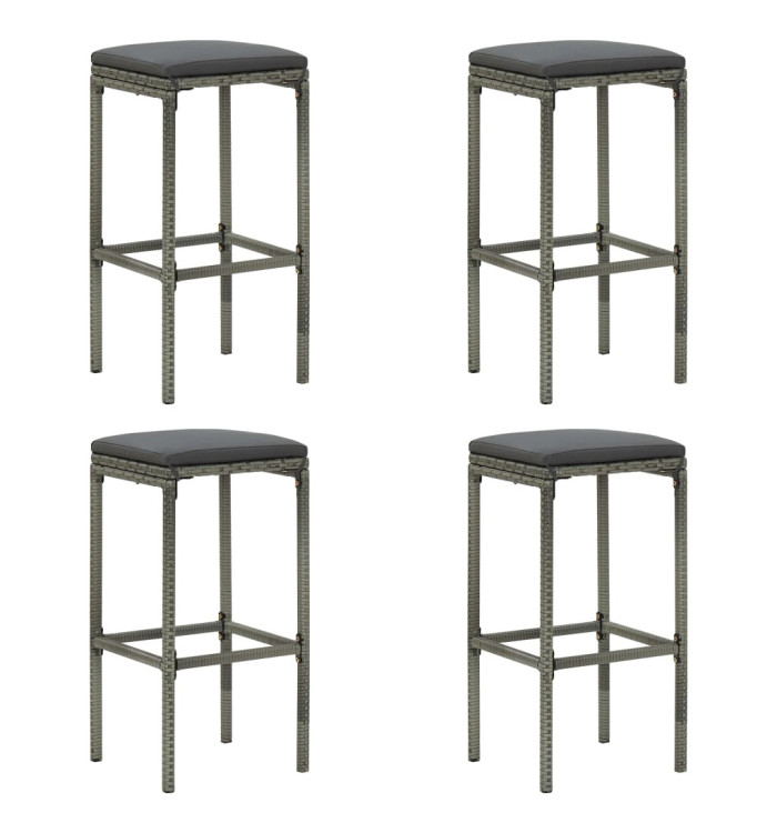Tabourets de bar avec coussins lot de 4 gris résine tressée | Mobilier & Déco