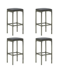Tabourets de bar avec coussins lot de 4 gris résine tressée | Mobilier & Déco