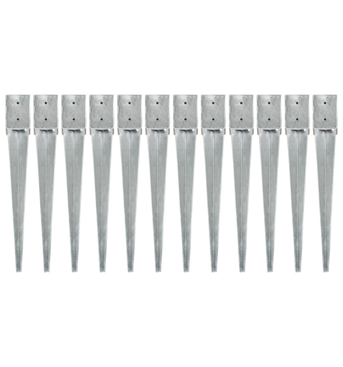 Piquets au sol 12 pcs Argenté 10x10x76 cm Acier galvanisé | Mobilier & Déco