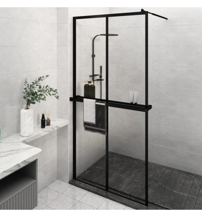 Paroi de douche avec étagère Noir 118x190cm Verre ESGetAluminium | Mobilier & Déco
