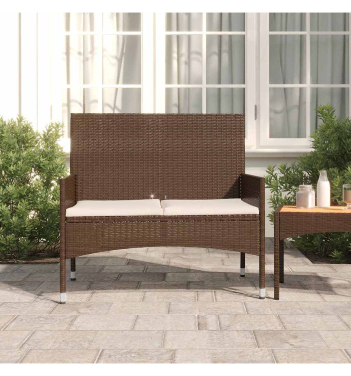 Banc de jardin à 2 places avec coussins Marron Résine tressée | Mobilier & Déco