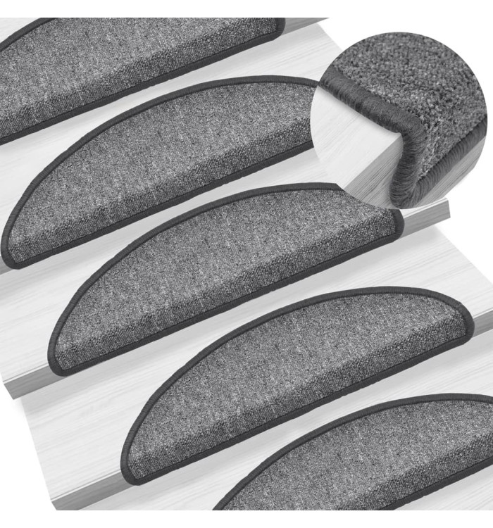 Tapis d'escalier 15 pcs Gris foncé 56x17x3 cm | Mobilier & Déco