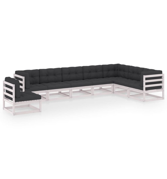 Salon de jardin avec coussins 8 pcs blanc bois de pin massif | Mobilier & Déco