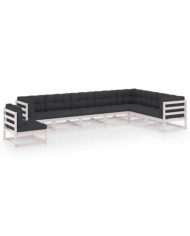 Salon de jardin avec coussins 8 pcs blanc bois de pin massif | Mobilier & Déco