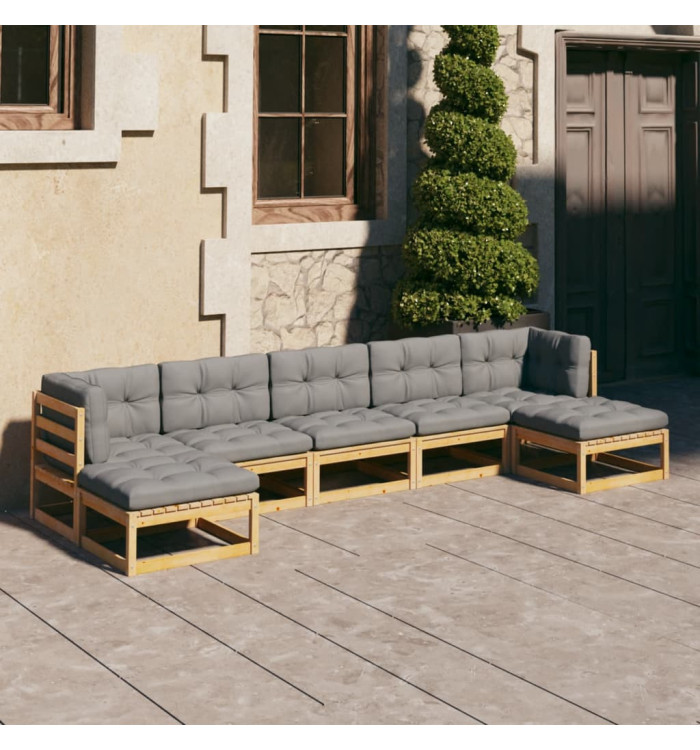 Salon de jardin 7 pcs avec coussins Bois de pin massif | Mobilier & Déco