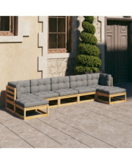 Salon de jardin 7 pcs avec coussins Bois de pin massif | Mobilier & Déco