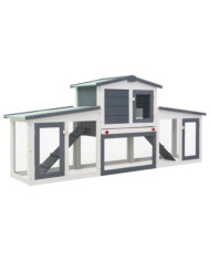 Clapier large d'extérieur Gris et blanc 204x45x85 cm Bois | Mobilier & Déco