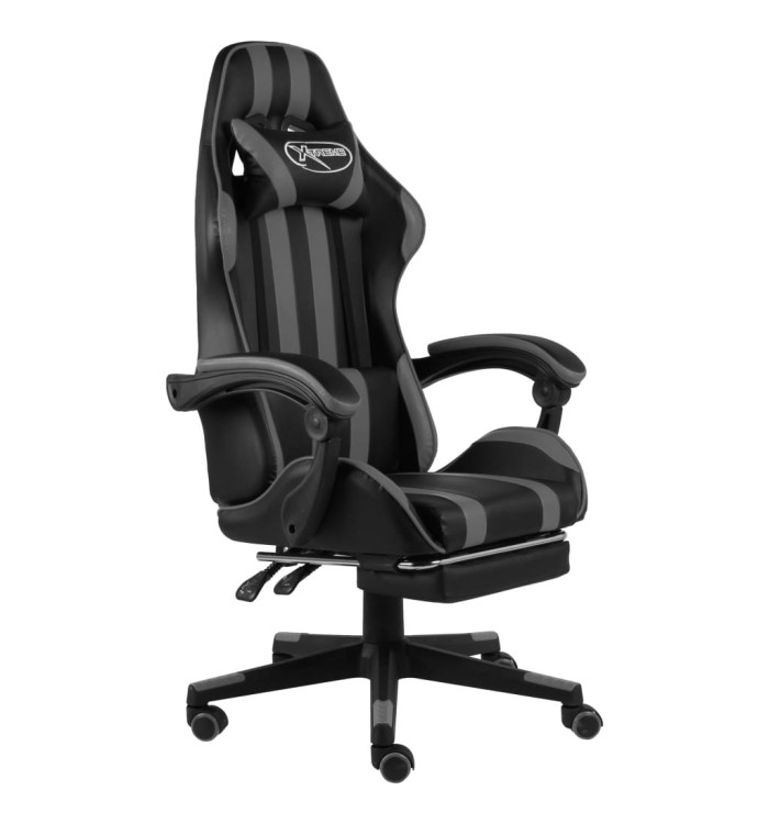 Fauteuil de jeux vidéo avec repose-pied Noir et gris Similicuir | Mobilier & Déco