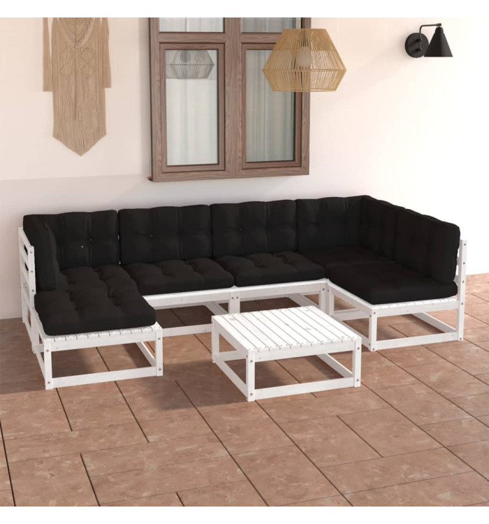 Salon de jardin 7 pcs avec coussins Bois de pin massif | Mobilier & Déco
