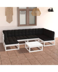 Salon de jardin 7 pcs avec coussins Bois de pin massif | Mobilier & Déco