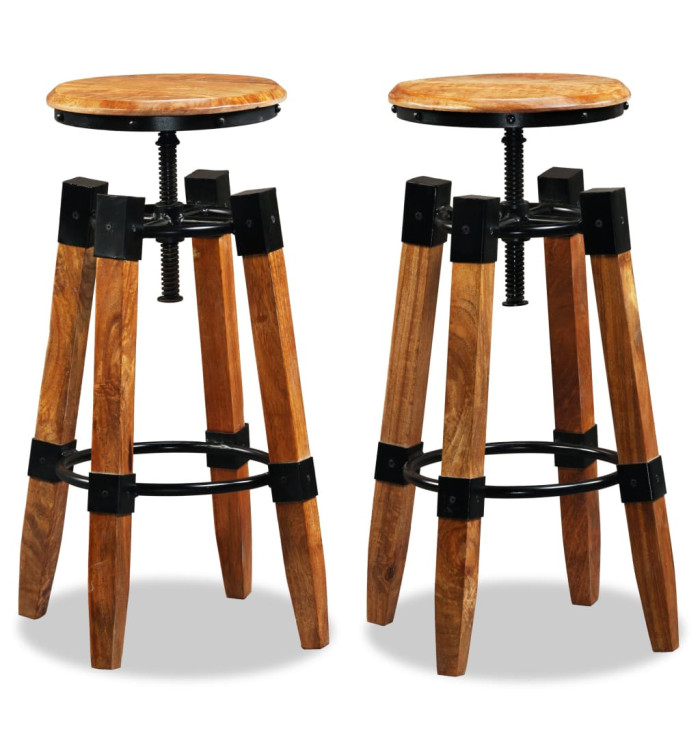 Tabourets de bar lot de 2 bois de manguier massif | Mobilier & Déco