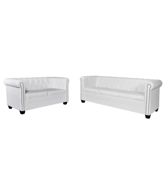 Canapé Chesterfield à 2 places et à 3 places blanc | Mobilier & Déco