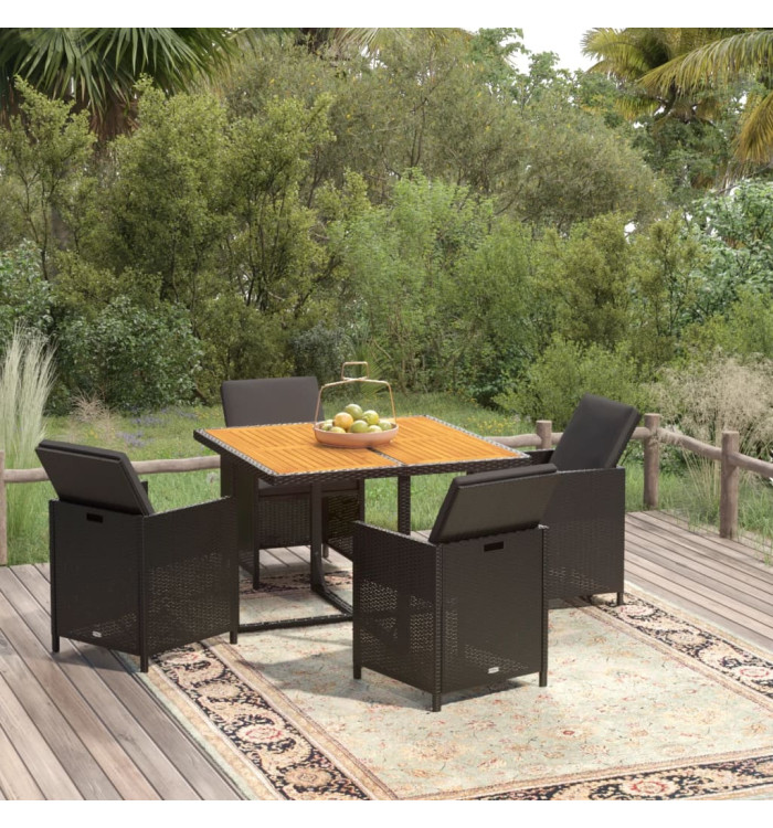 Ensemble à dîner de jardin avec coussins 5 pcs poly rotin noir | Mobilier & Déco