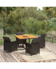 Ensemble à dîner de jardin avec coussins 5 pcs poly rotin noir | Mobilier & Déco