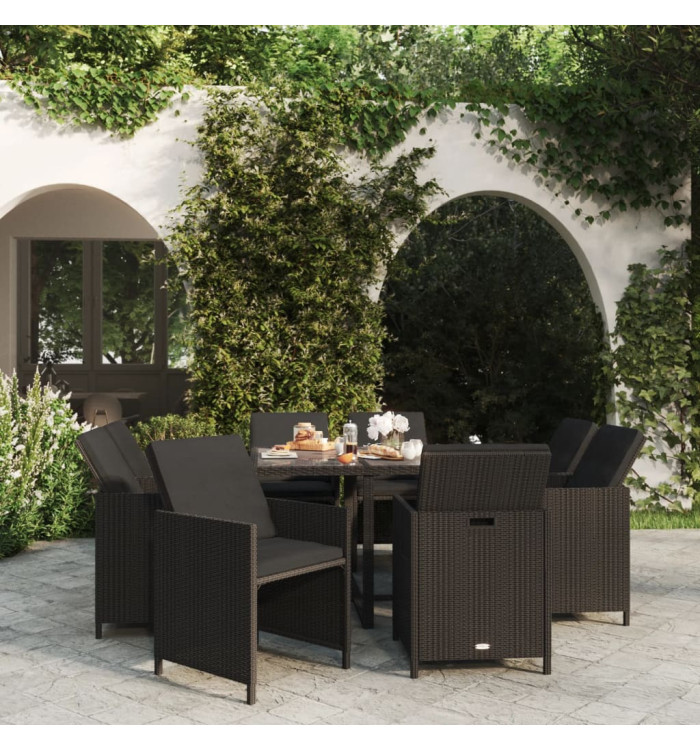 Ensemble à manger de jardin coussins 9pcs Résine tressée Noir | Mobilier & Déco