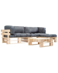 Salon de jardin palette 4 pcs avec coussins gris bois | Mobilier & Déco