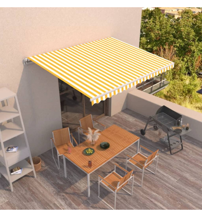 Auvent manuel rétractable 400x350 cm Jaune et blanc | Mobilier & Déco