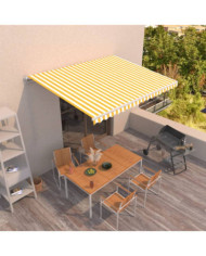 Auvent manuel rétractable 400x350 cm Jaune et blanc | Mobilier & Déco