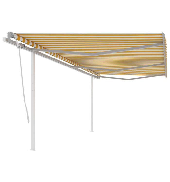 Auvent manuel rétractable avec poteaux 6x3,5 m Jaune et blanc | Mobilier & Déco