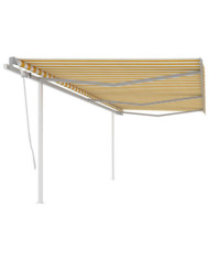 Auvent manuel rétractable avec poteaux 6x3,5 m Jaune et blanc | Mobilier & Déco