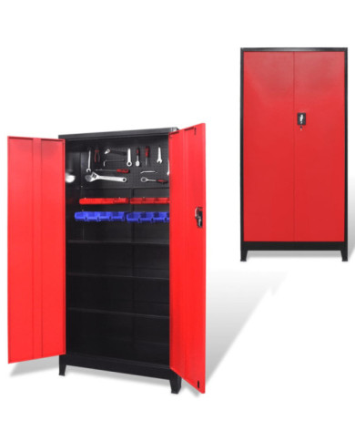 Armoire à outils avec 2 portes Acier 90x40x180 cm Noir et rouge | Mobilier & Déco