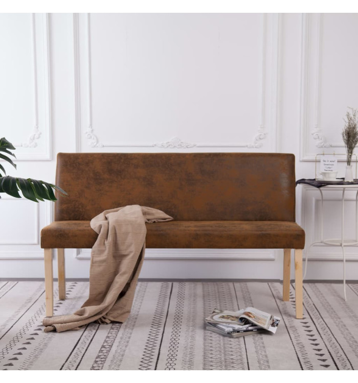 Banc 139,5 cm Marron Similicuir daim | Mobilier & Déco