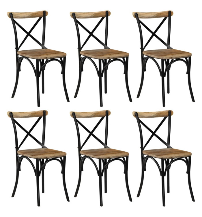 Chaises à dossier croisé lot de 6 noir bois de manguier massif | Mobilier & Déco