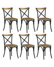 Chaises à dossier croisé lot de 6 noir bois de manguier massif | Mobilier & Déco