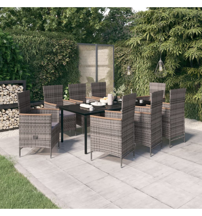 Ensemble à manger de jardin avec coussins 9 pcs Gris | Mobilier & Déco