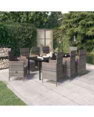 Ensemble à manger de jardin avec coussins 9 pcs Gris | Mobilier & Déco