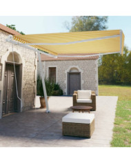 Auvent manuel rétractable sur pied 450x350 cm Jaune/Blanc | Mobilier & Déco
