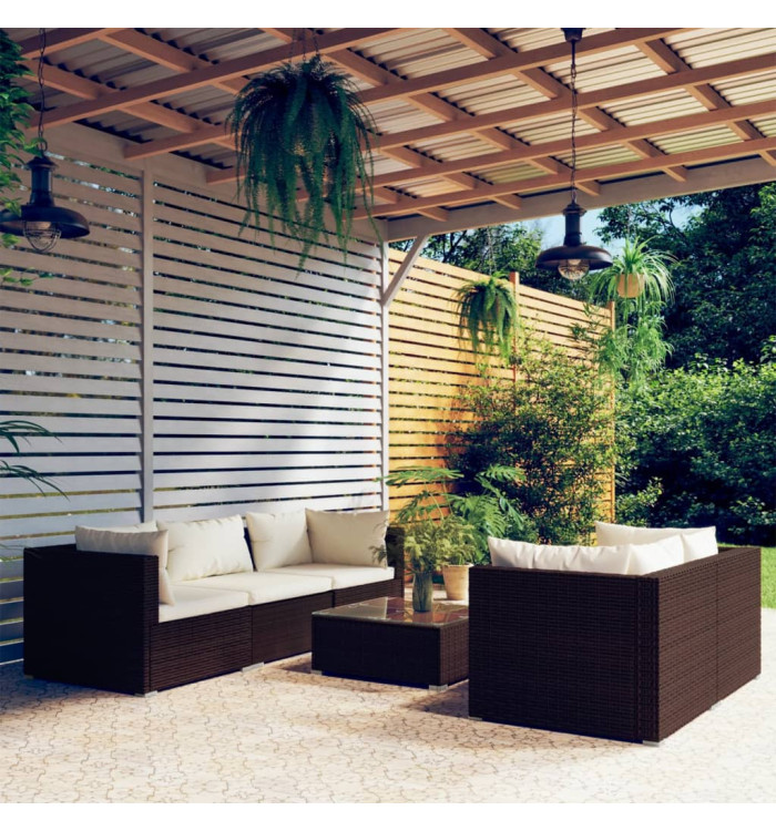 Salon de jardin 6 pcs avec coussins Résine tressée Marron | Mobilier & Déco