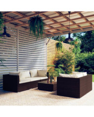 Salon de jardin 6 pcs avec coussins Résine tressée Marron | Mobilier & Déco