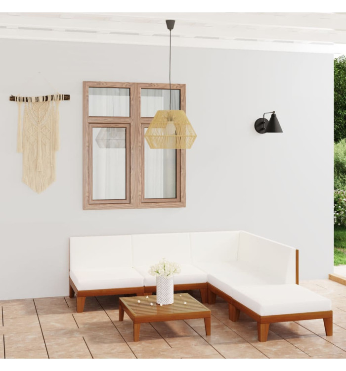Salon de jardin 6 pcs avec coussins Bois d'acacia solide | Mobilier & Déco