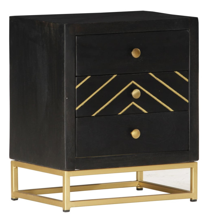 Table de chevet Noir et doré 40x30x50cm Bois de manguier massif | Mobilier & Déco