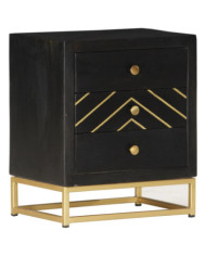 Table de chevet Noir et doré 40x30x50cm Bois de manguier massif | Mobilier & Déco