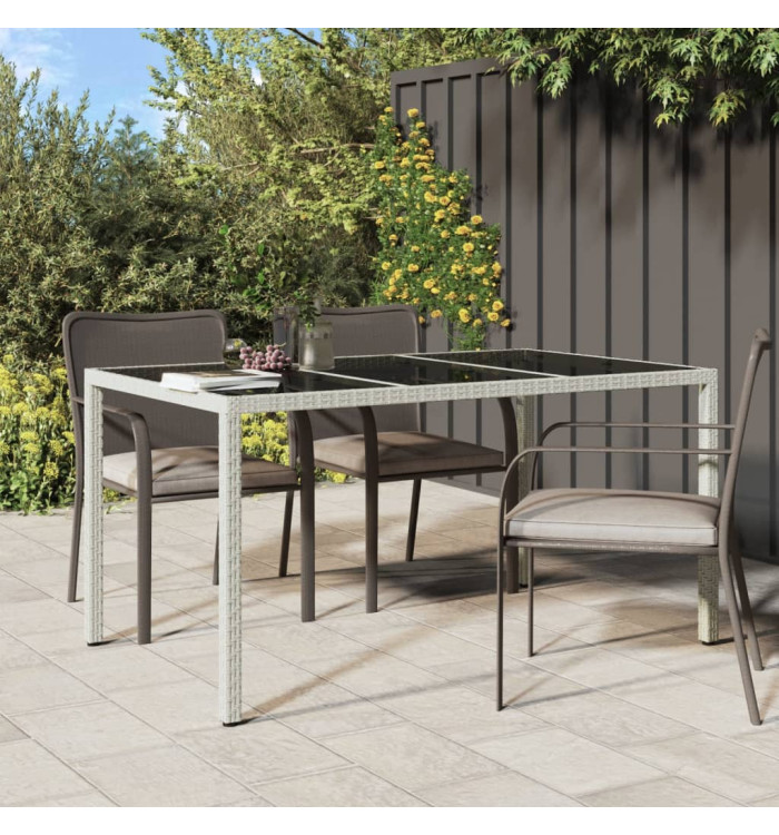 Table de jardin 150x90x75 cm Verre trempé/résine tressée Blanc | Mobilier & Déco