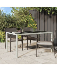 Table de jardin 150x90x75 cm Verre trempé/résine tressée Blanc | Mobilier & Déco