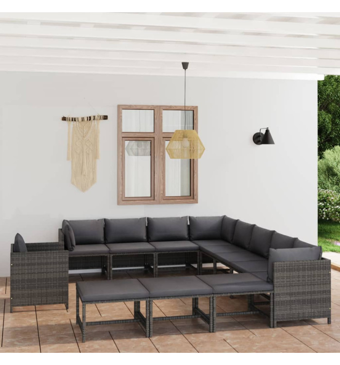 Salon de jardin 12 pcs avec coussins Résine tressée Gris | Mobilier & Déco