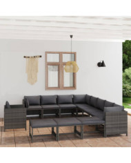 Salon de jardin 12 pcs avec coussins Résine tressée Gris | Mobilier & Déco