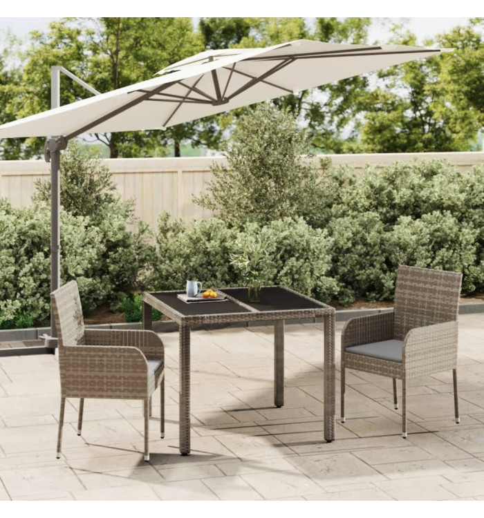 Ensemble à manger de jardin 3 pcs coussins gris résine tressée | Mobilier & Déco