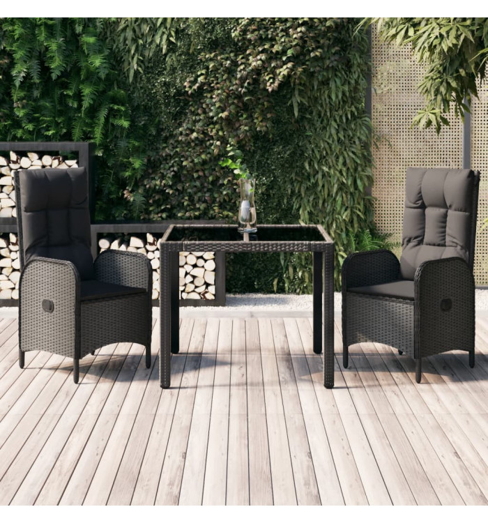 Ensemble à manger de jardin avec coussins 3 pcs Noir | Mobilier & Déco