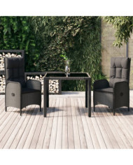 Ensemble à manger de jardin avec coussins 3 pcs Noir | Mobilier & Déco