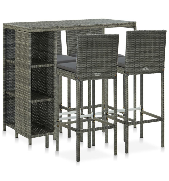 Ensemble de bar de jardin 5 pcs et coussins Résine tressée Gris | Mobilier & Déco