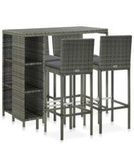 Ensemble de bar de jardin 5 pcs et coussins Résine tressée Gris | Mobilier & Déco